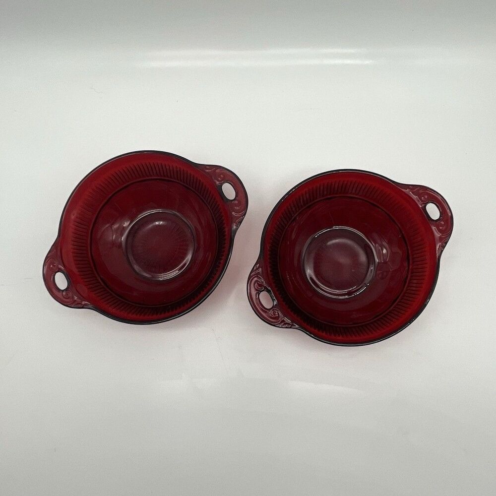 Vintage Anchor Hocking Coronation Royal Ruby Fruit/Dessert Bowls with Handles